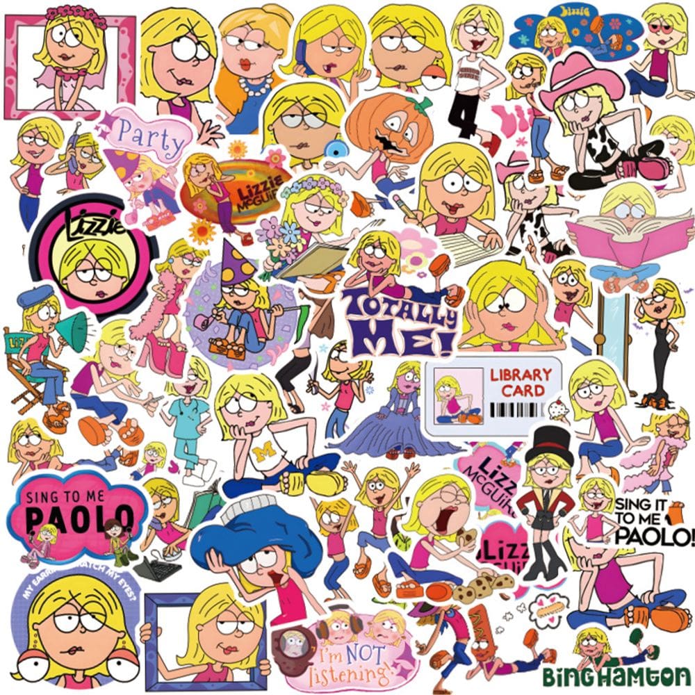 Pacote de adesivos Lizzies Mcguires Anime, vinil impermeável, 55 unidades
