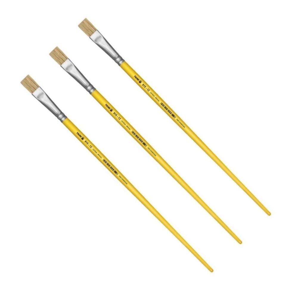 Kit 3 Pincel Chato Longo Cerda Natural 815-12 Nº12 Tigre