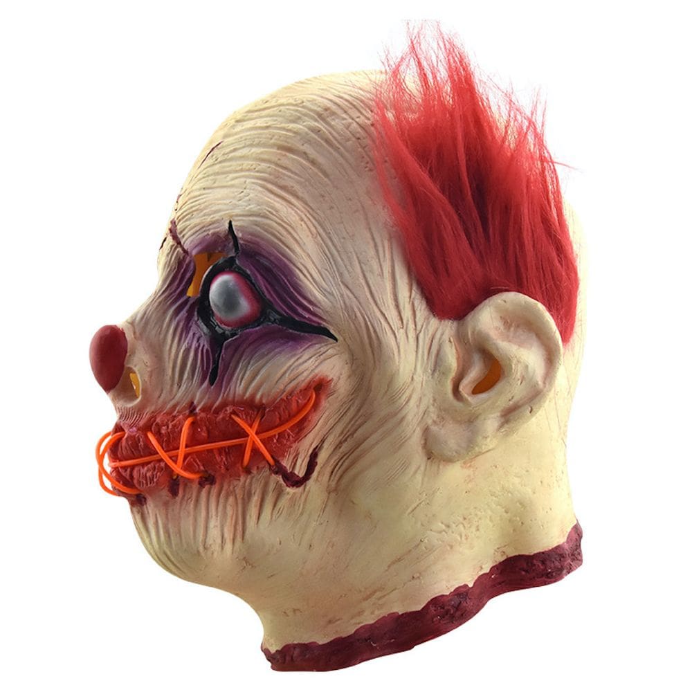 Mask Clown Cosplay Latex com chapelaria LED de Halloween