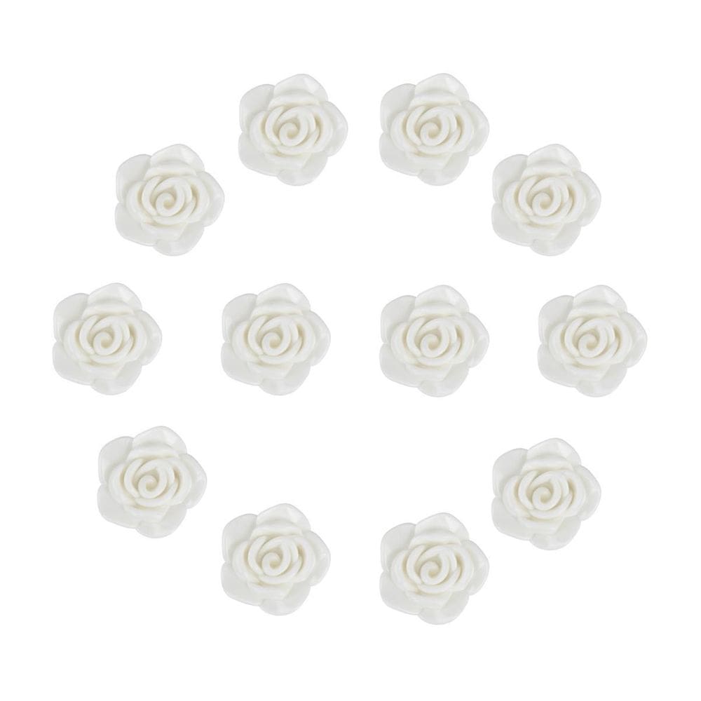 Kit C/12 Miçangas Em Resina Flor Rosa Branca 2 Cm