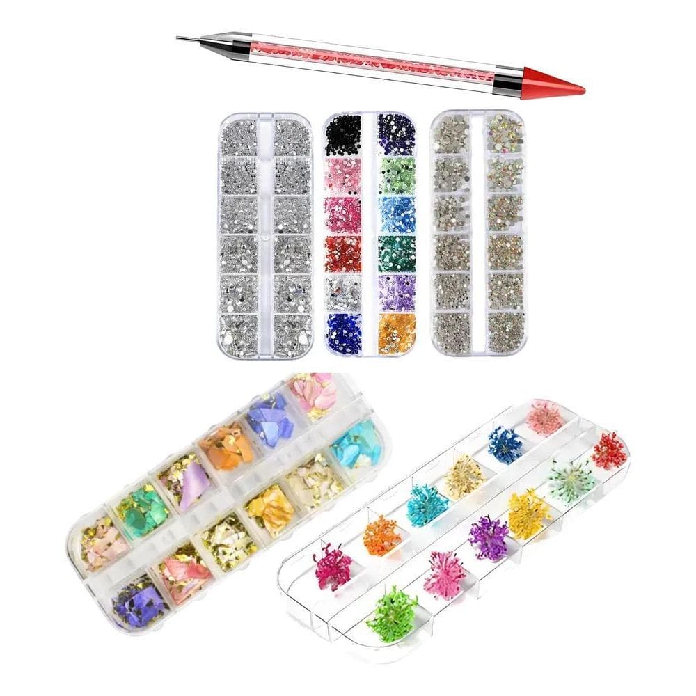 2X Kit Strass Pedrinha Madrepérola Flores Seca + Caneta Str