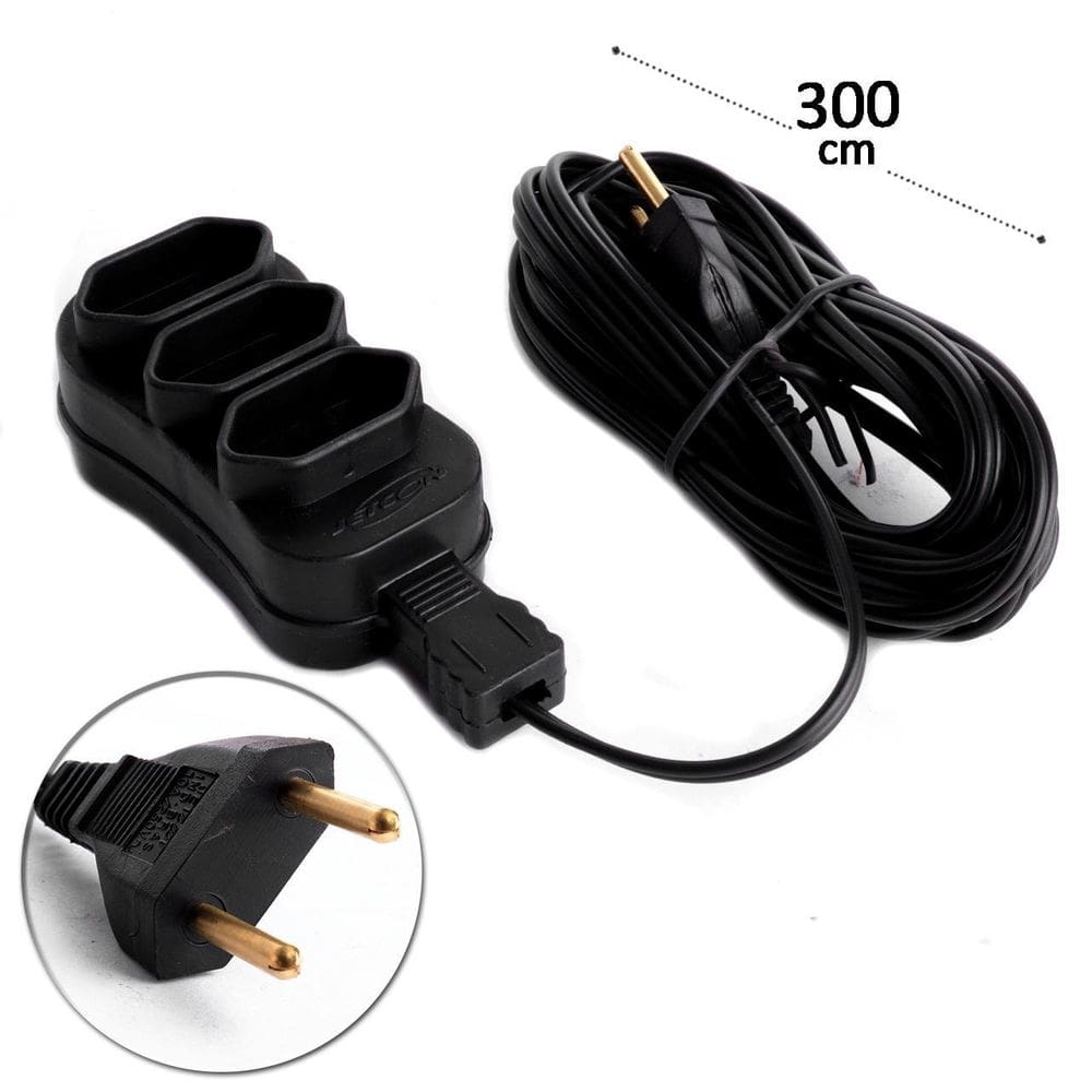 Extensão Bipolar 3m 3 Tomadas Preto - Tudo em Caixa