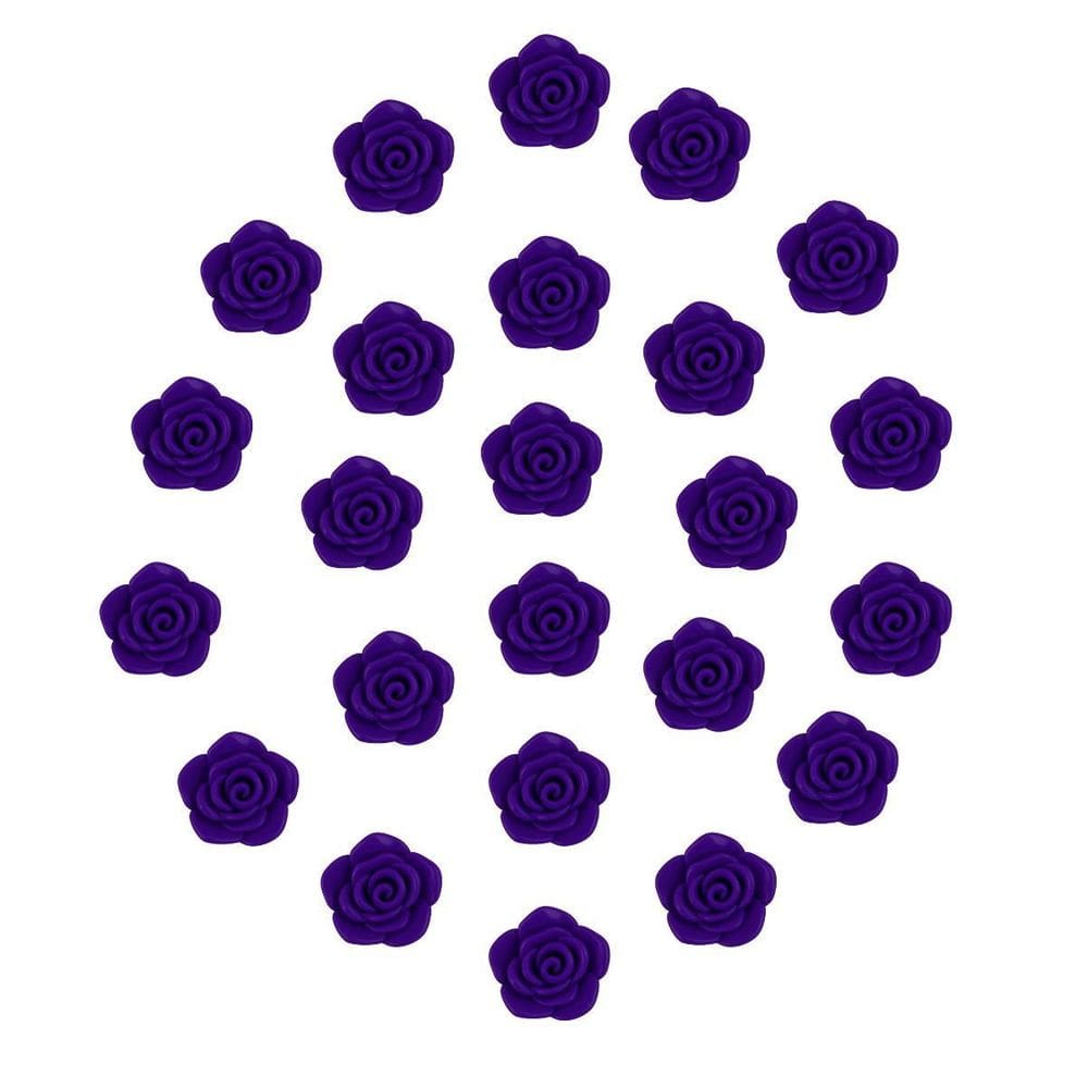 Kit C/24 Miçangas Em Resina Flor Rosa Roxo 2 Cm