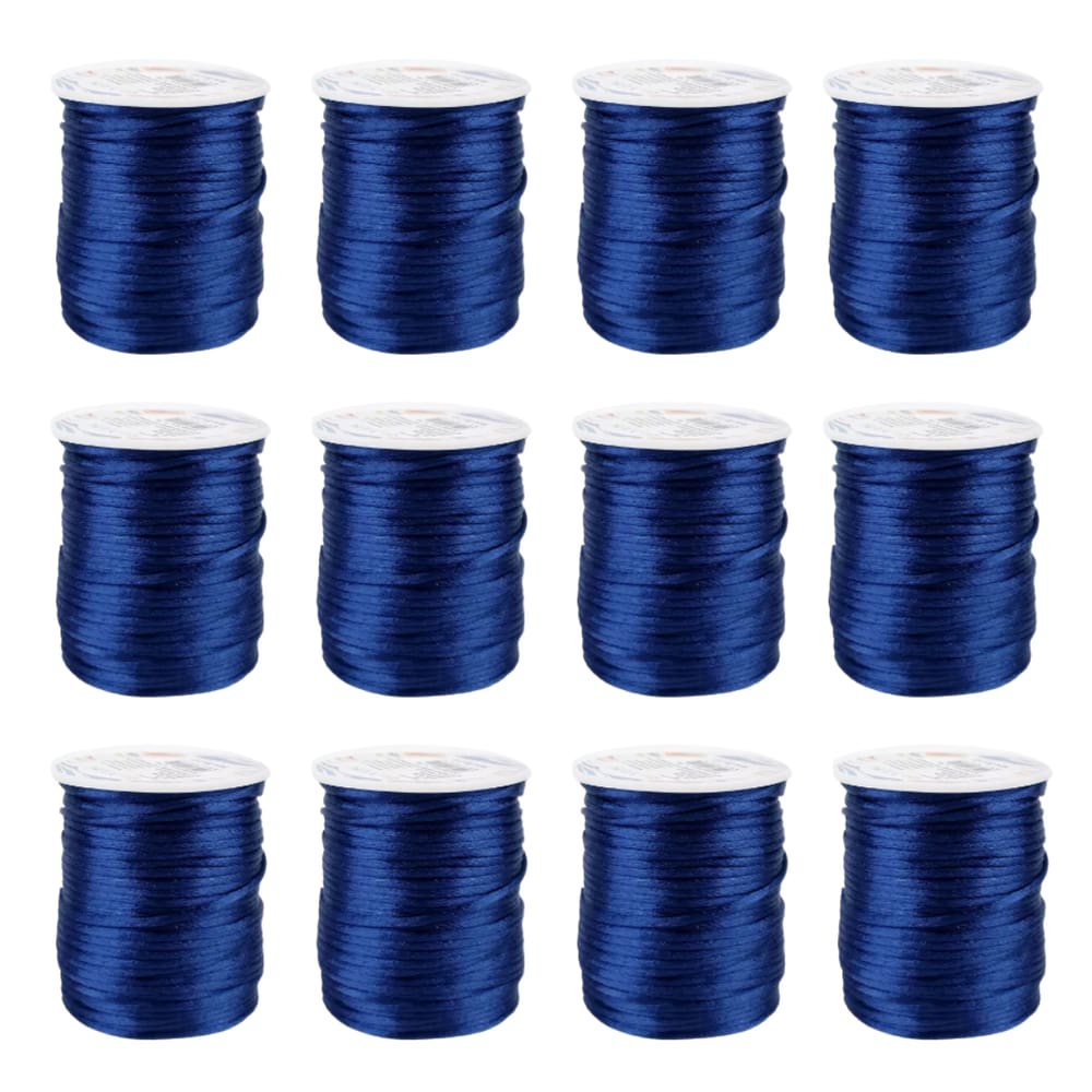 Kit Com 12 Cetim Rabo de Rato 2mm Rolo com 50 m Azul Marinho