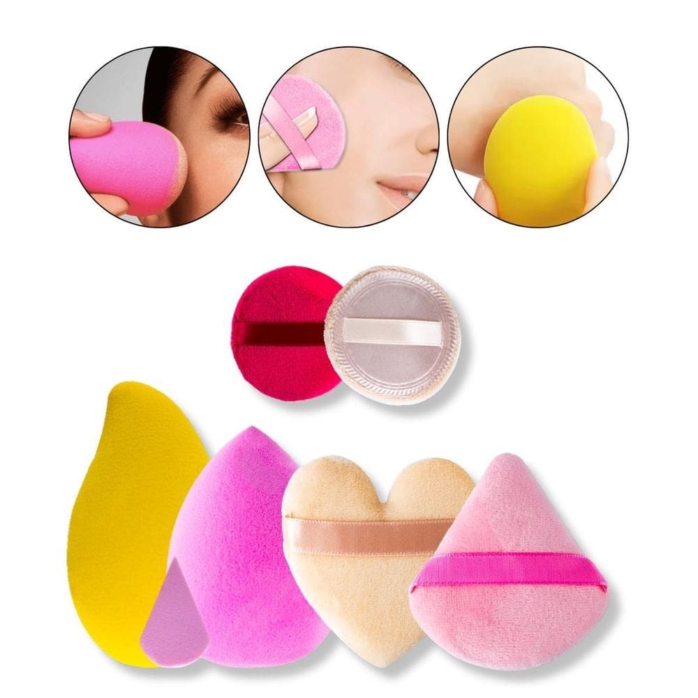 Kit 7 Esponja Gota Veludo Manga Maquiagem Pó Base Contorno