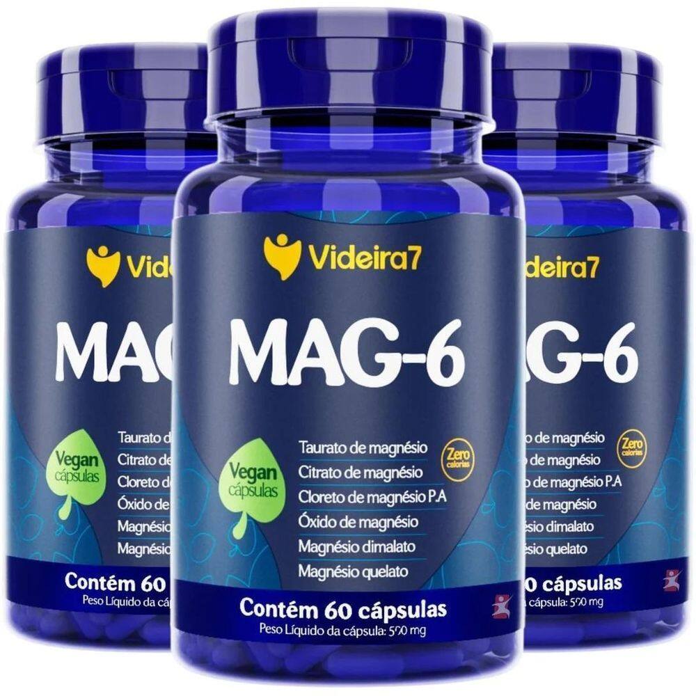 Kit 3X Mag 6 Formas De Magnésio  60 Cápsulas Videira7