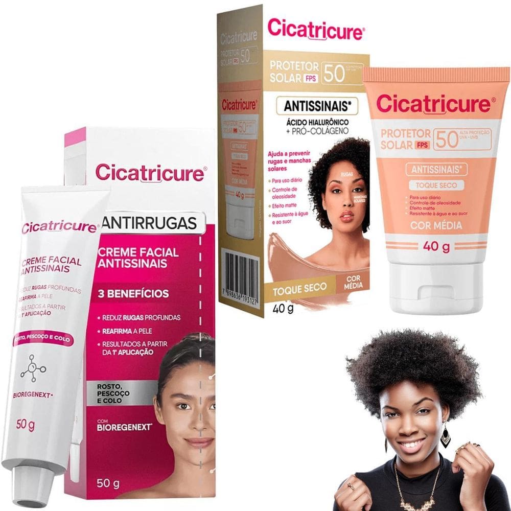 Kit Cicatricure Proteror Solar Facial Cor Média Creme Facial