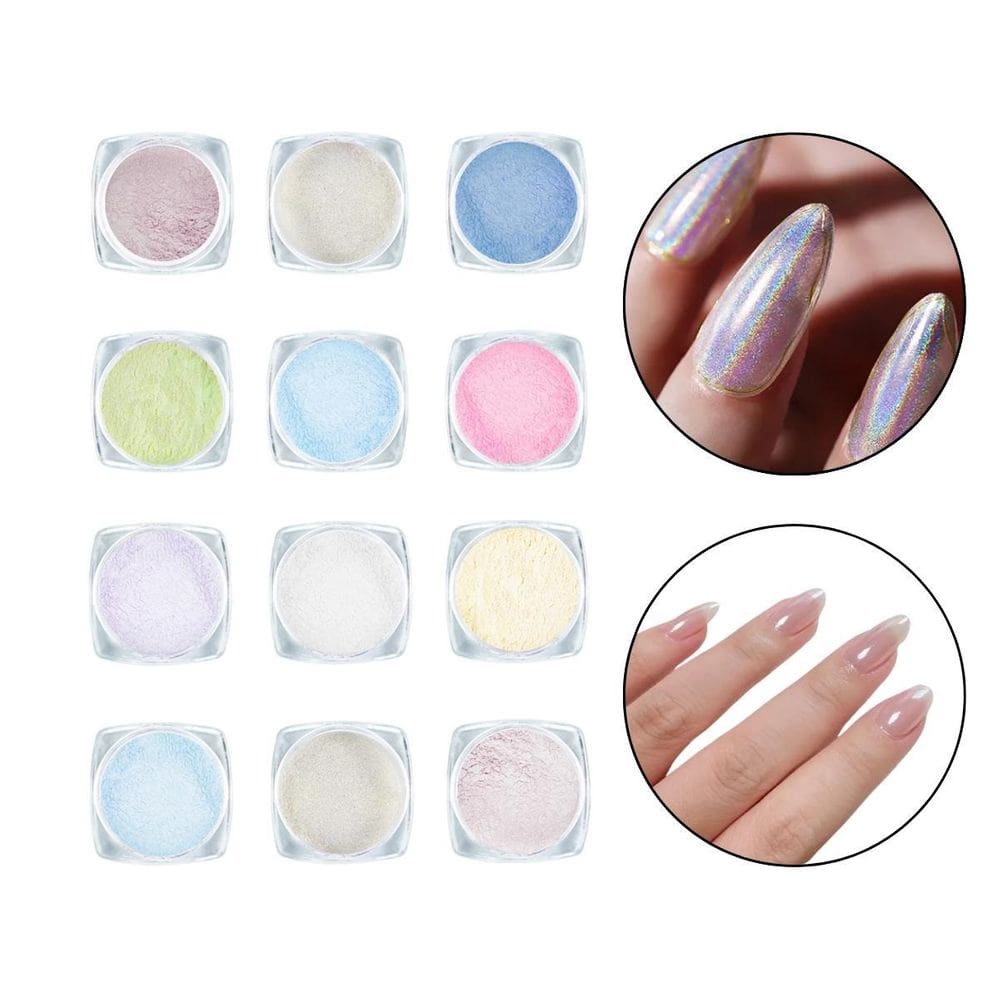 Kit 12 Pó Sereia Nail Art Cintilante Candy Color Furta-Cor