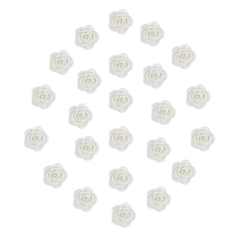 Kit C/24 Miçangas Em Resina Flor Rosa Branca 2 Cm