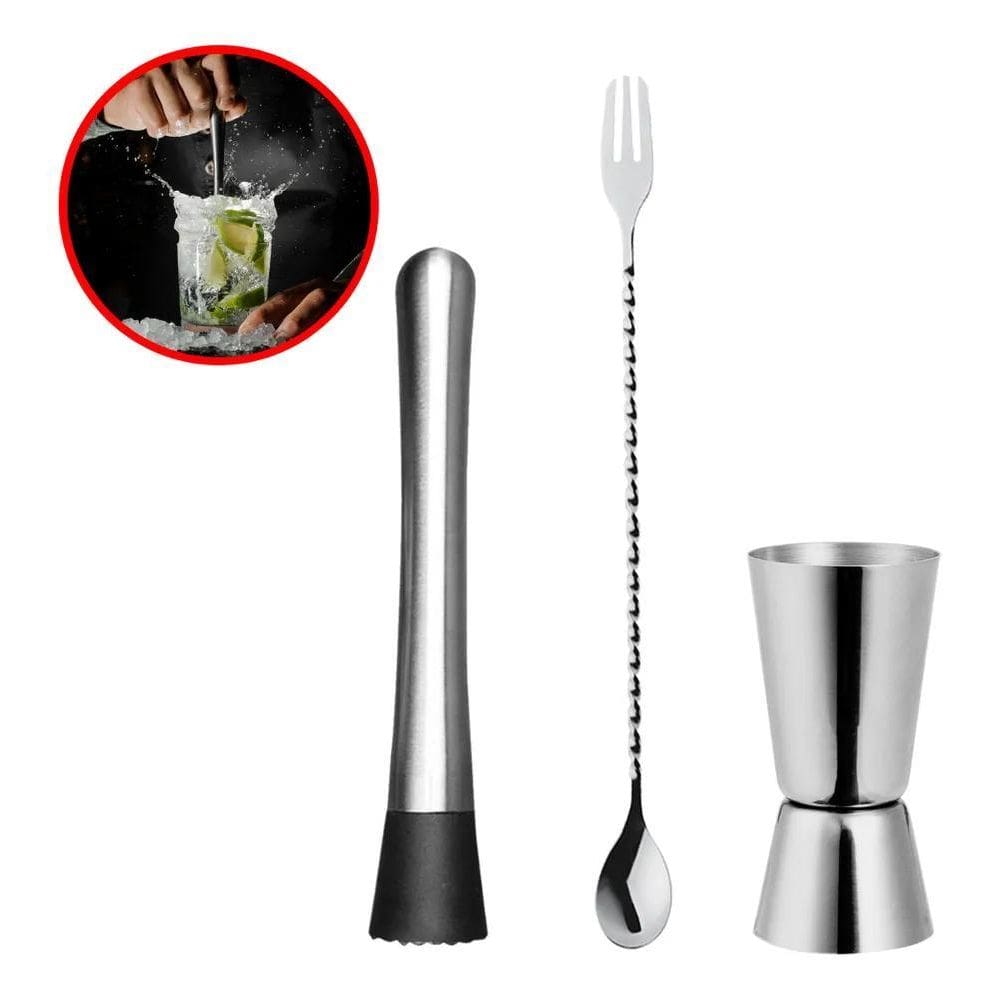 2X Kit Barman Para Drink Colher De Suco Dosador Duplo E Soca