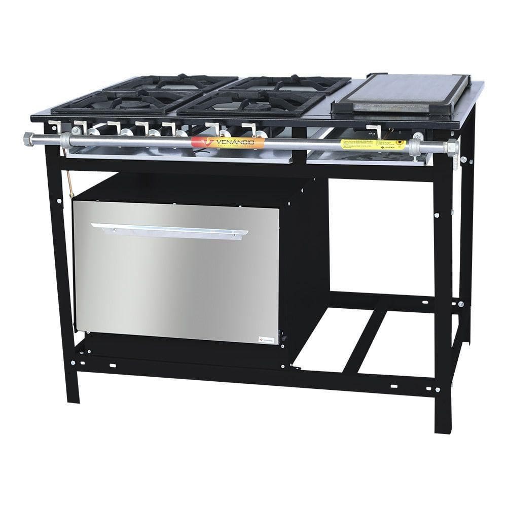 Fogão Industrial Venâncio 4 Bocas 2 Duplas a Gás Baixa Pressão com Forno e Chapa E4FCD2