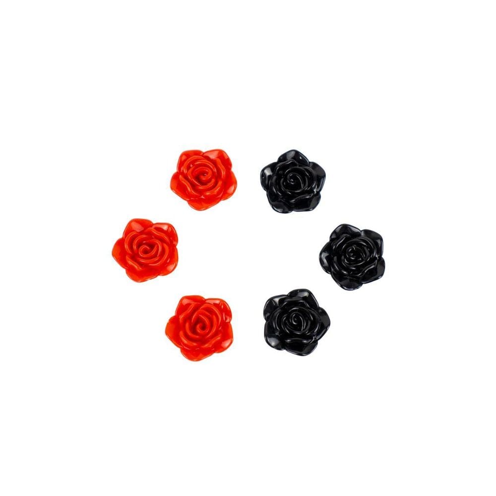 Kit C/6 Miçangas Em Resina Flor Rosa Vermelha E Negra 2 Cm