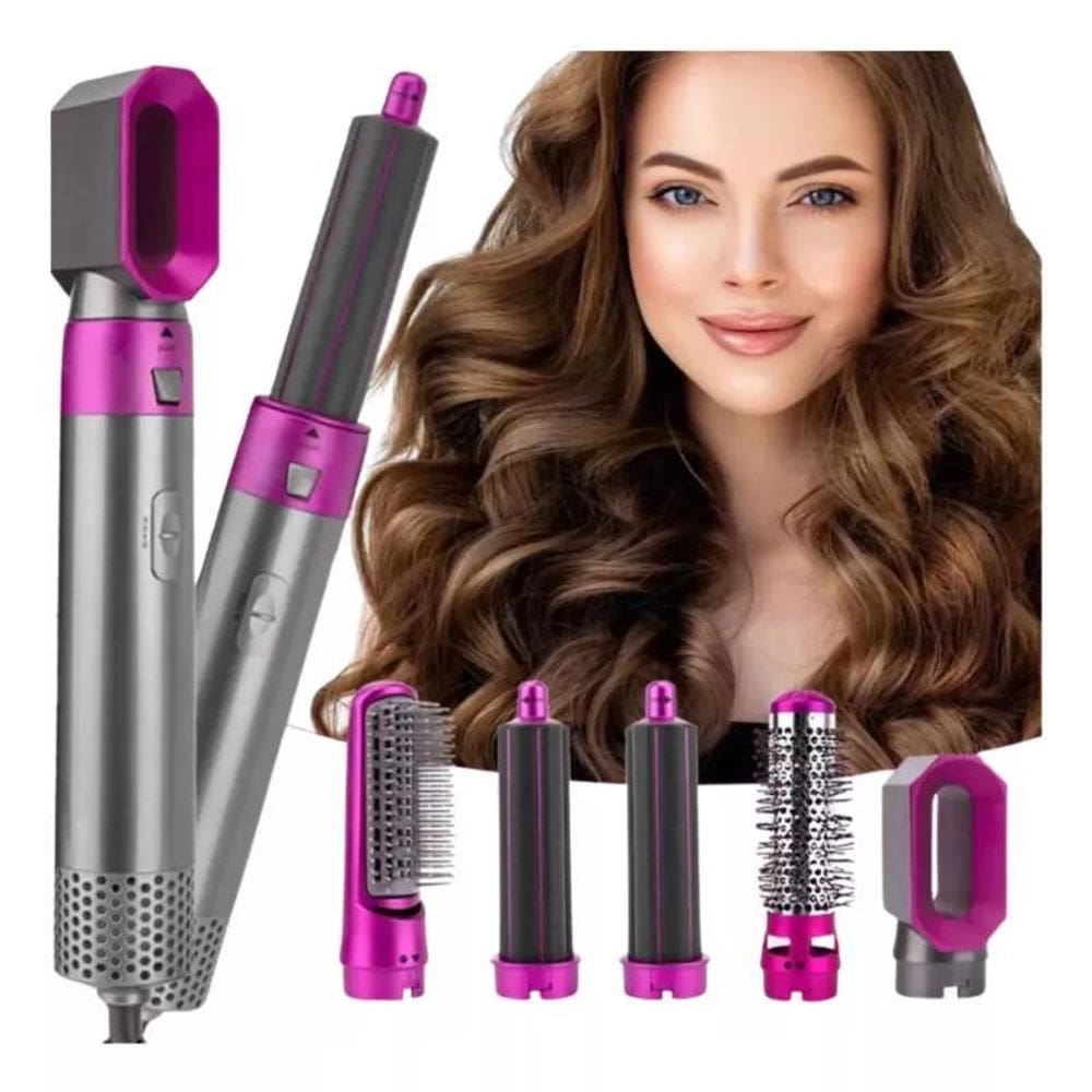 Kit 5 Em 1 Secador Modelador Escova Cabelo Alisadora