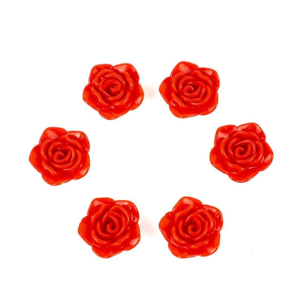 Kit C/6 Miçangas Em Resina Flor Rosa Vermelha 2 Cm