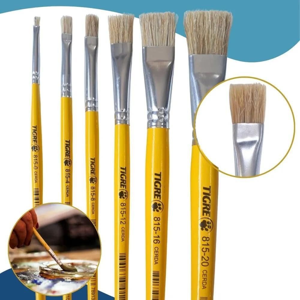 2X Kit Pincéis 6Un Para Pintura Tigre Madeira Tela Papel Tec