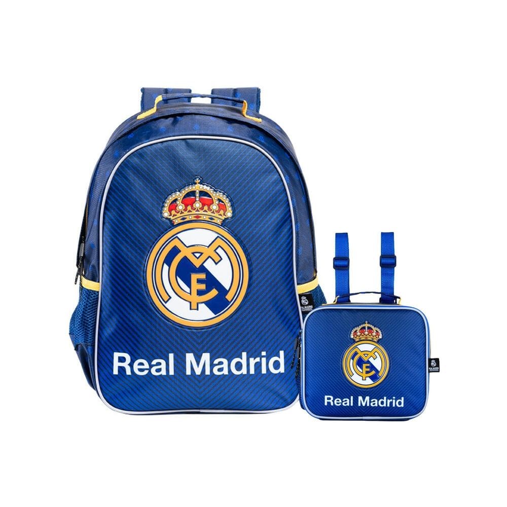 Kit Escolar Futebol Real Madrid Mochila Costas + Lancheira