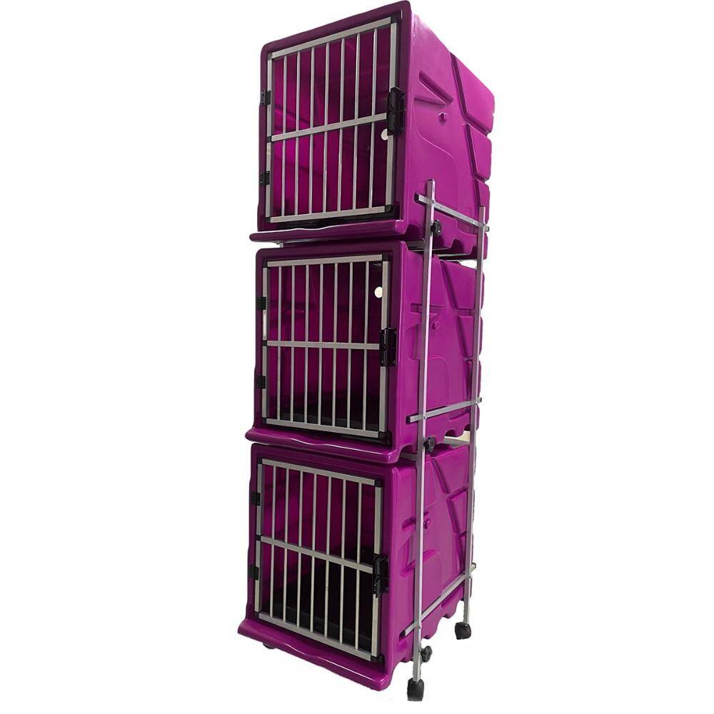 Canil 3 Módulos Minag Rosa com Portas de Alumínio