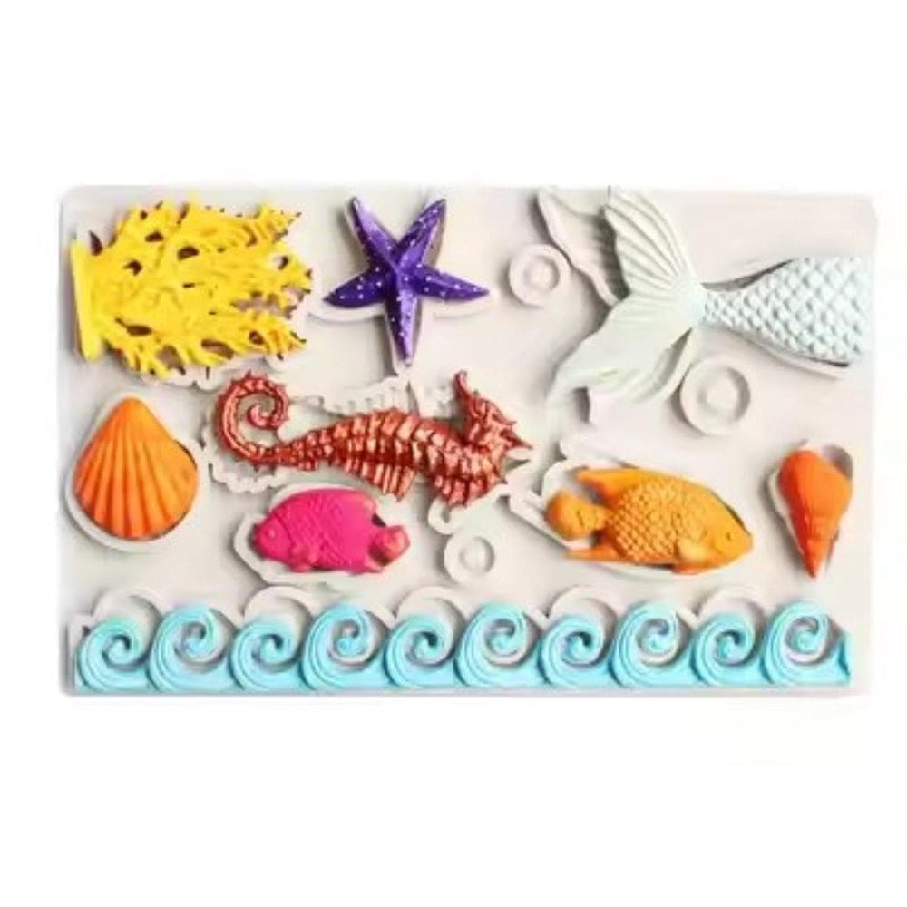 Molde Silicone Fundo Mar Sereia Concha Peixe Estrela Coral