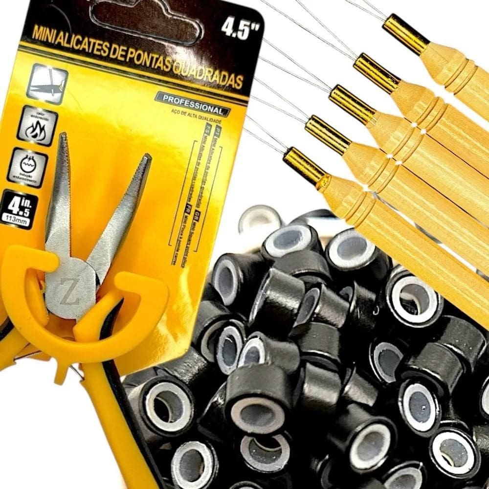 2X Kit Mega Hair Alicate 5 Agulhas Peixinho E 300 Microlinks