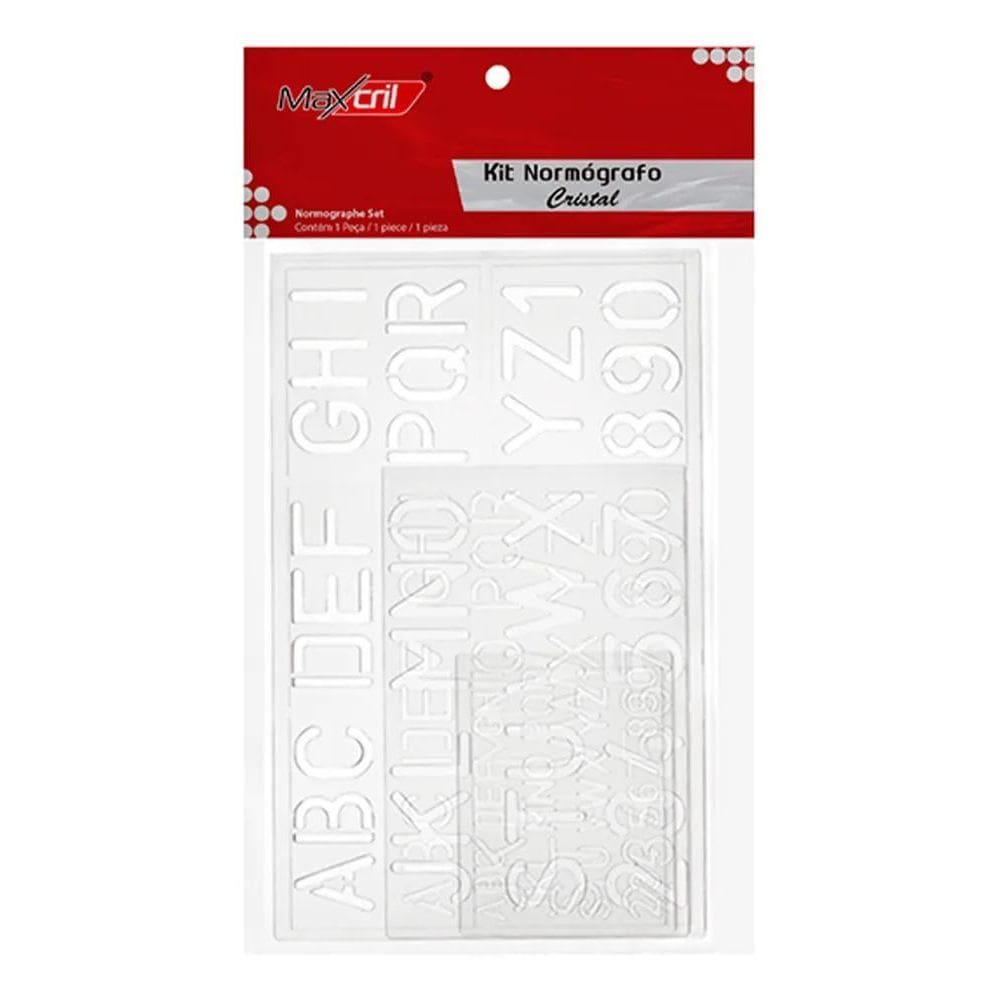 2X Normógrafo Cristal Kit C/3 Pçs 30-20 E 10Mm Letra Vazada