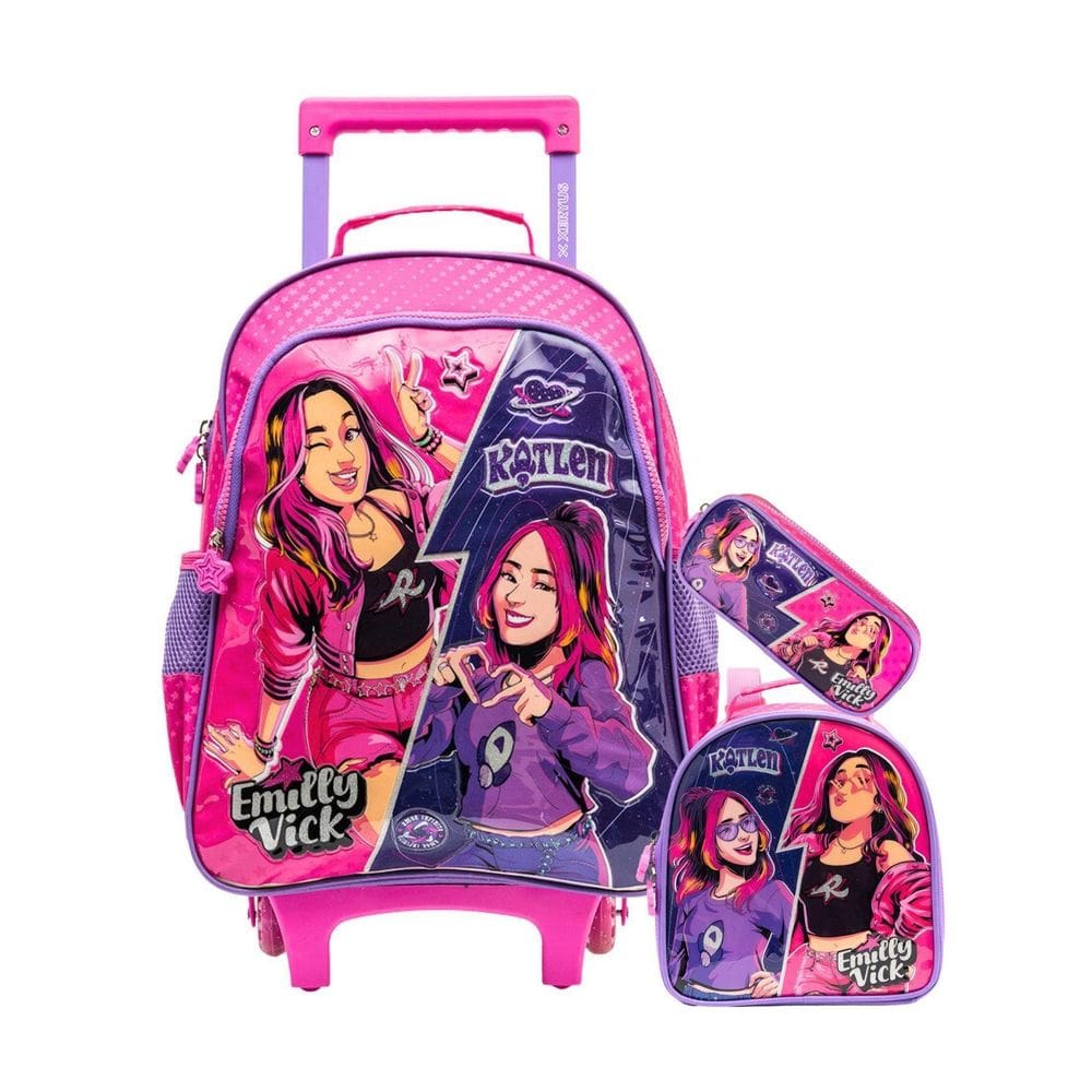 Kit Emilly Vick Mochila Rodas + Lancheira + Estojo Youtuber
