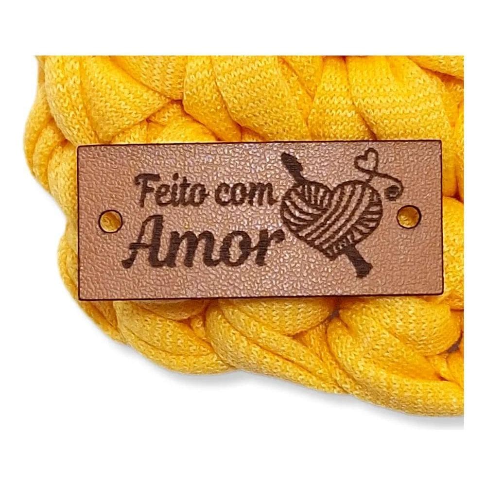 2X Feito Com Amor Crochê Croché - Etiqueta Couro Personaliza