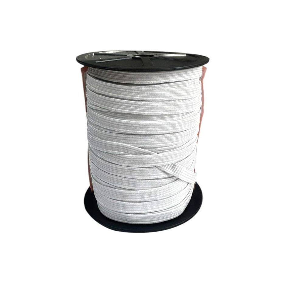 Rolo De Elástico Chato Branco N12- 0.7Mm Largura 50 Metros