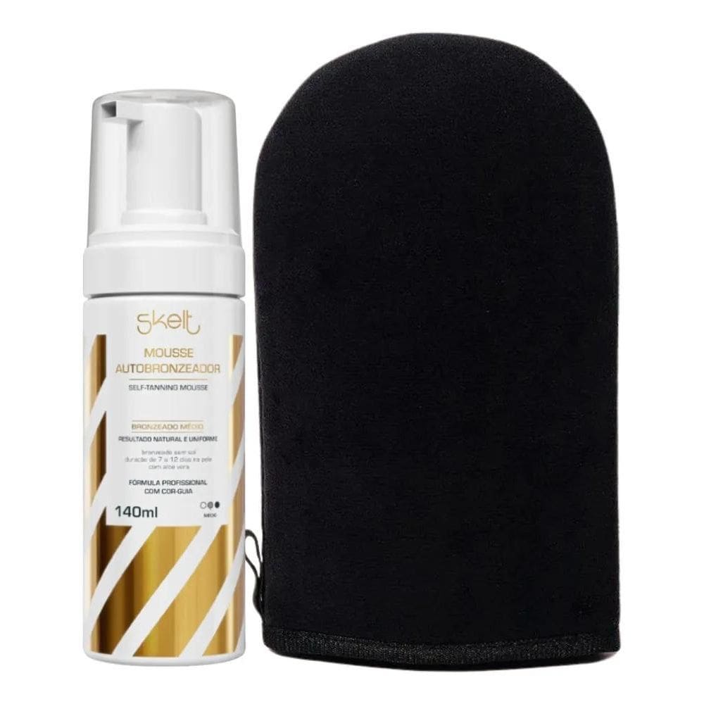 2X Mousse Autobronzeador Médio 140Ml + Luva Aplicadora Skelt
