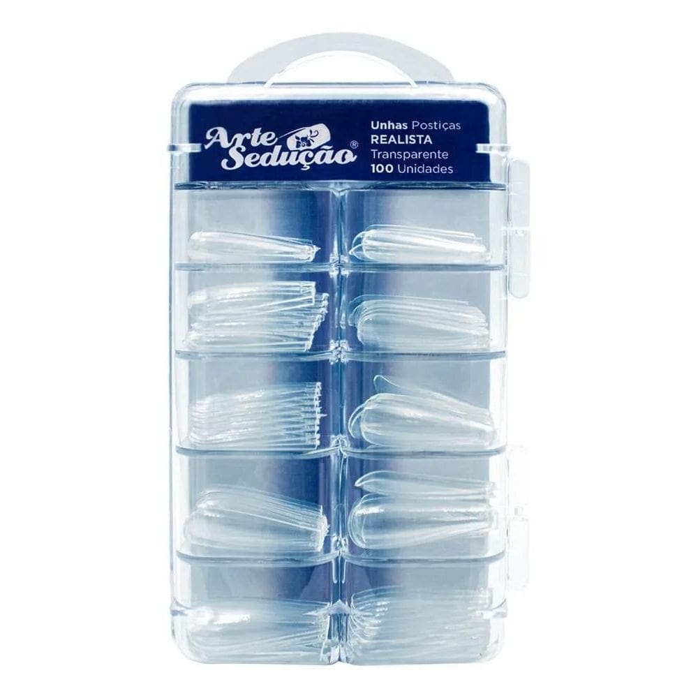 2X Unhas Postiças Realista Transparente, 100 Und, Arte Seduç