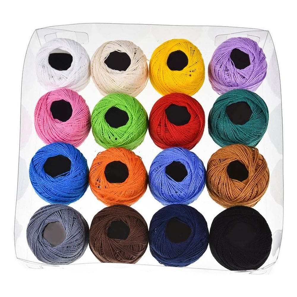 Kit Crochê Completo 16 Rolos De Linhas De Algodão Colorida