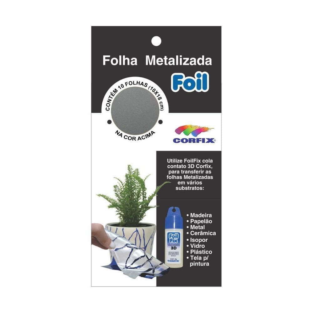 Folha Metalizada Foil Corfix 10X18Cm Prata Com 10 Folhas