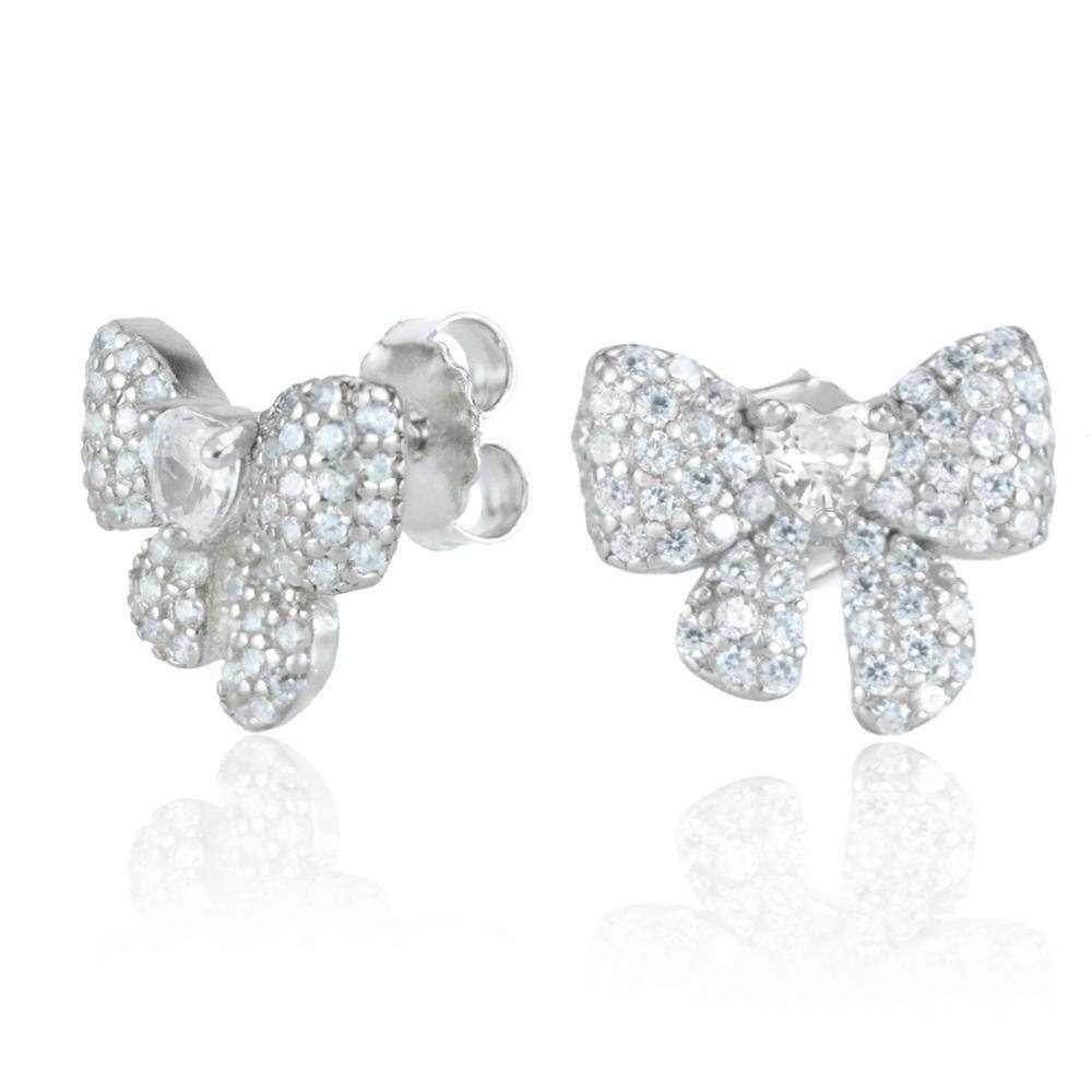 Brinco Laço 9 Mm Com Zircônia Em Prata