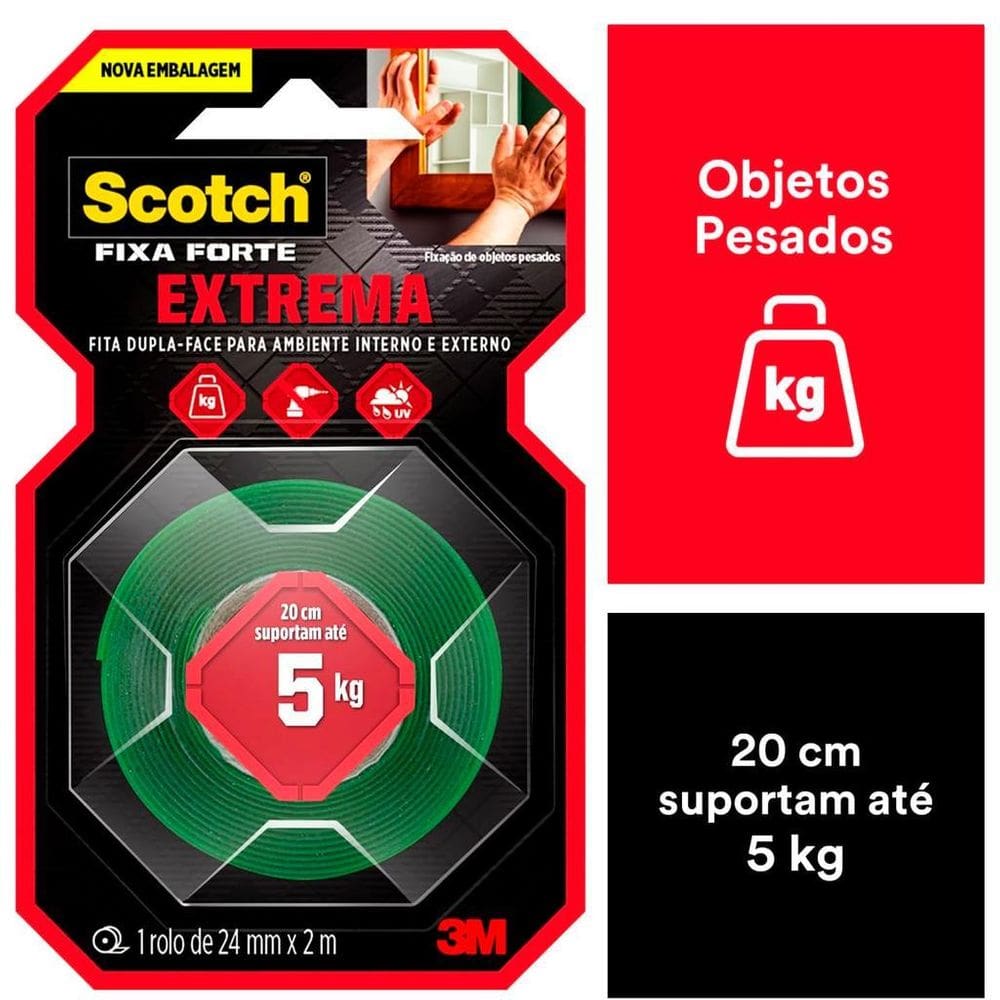 Fita Dupla Face Fixa Forte 24 Mm X 2 M - 3M
