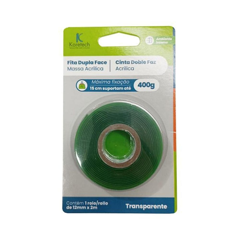 Fita Dupla Face Massa Acrílica Transp 12Mm X 2M Uso Interno