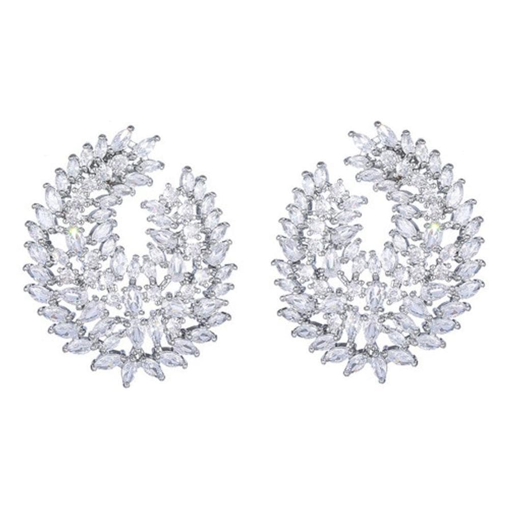 Brinco Pedra Zirconia Noiva Prata Redondo Grande Festa