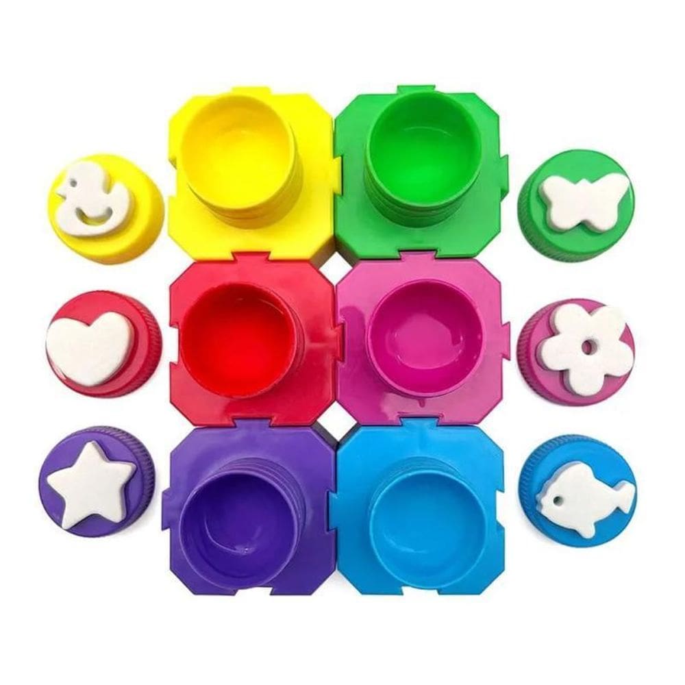 Guache 6 Carimbos Pote Encaixavel Estojo 6 Cores 20 Ml Cada