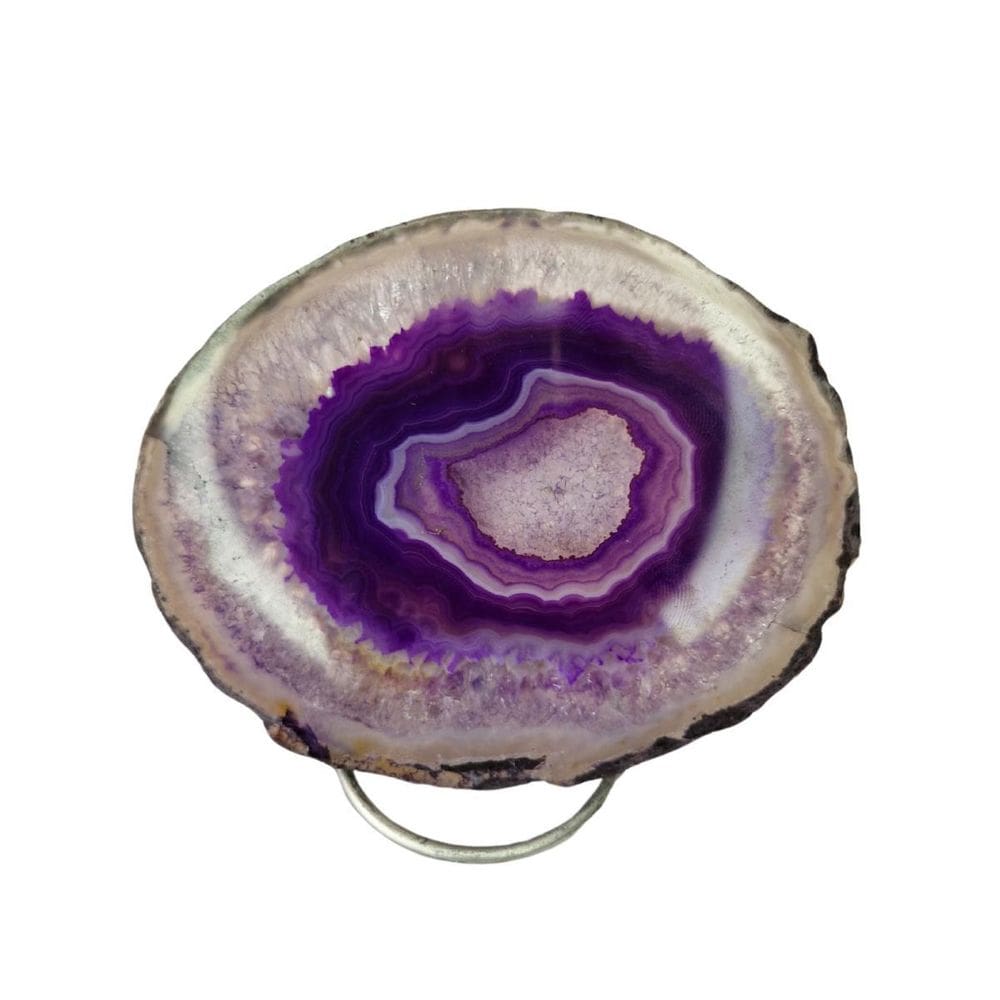 Chapa De Pedra Ágata Roxa Natural Com Suporte Decoração