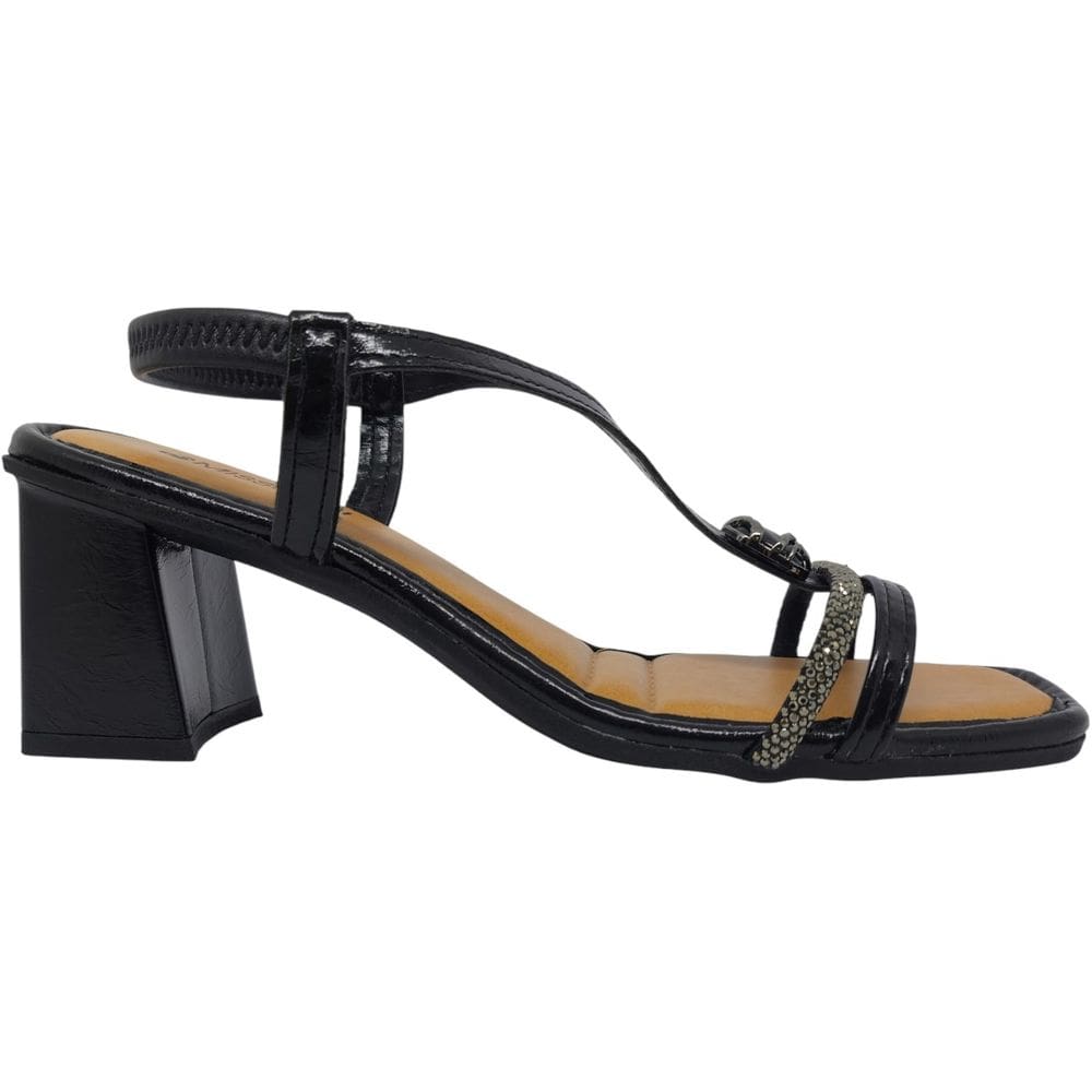 Sandália Feminina Casual Dia a Dia Passeio Trabalho Tira Strass e Detalhe Metalizado Salto Casual Médio Mississipi J0491