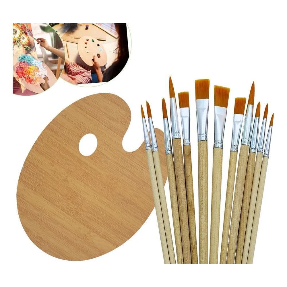 2X Kit 12 Pincéis Artesanato Pintura Ponta Fina Chata + Pale