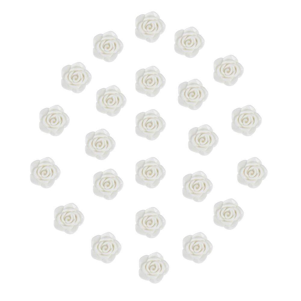 Kit C/24 Miçangas Em Resina Flor Rosa Branca 2 Cm