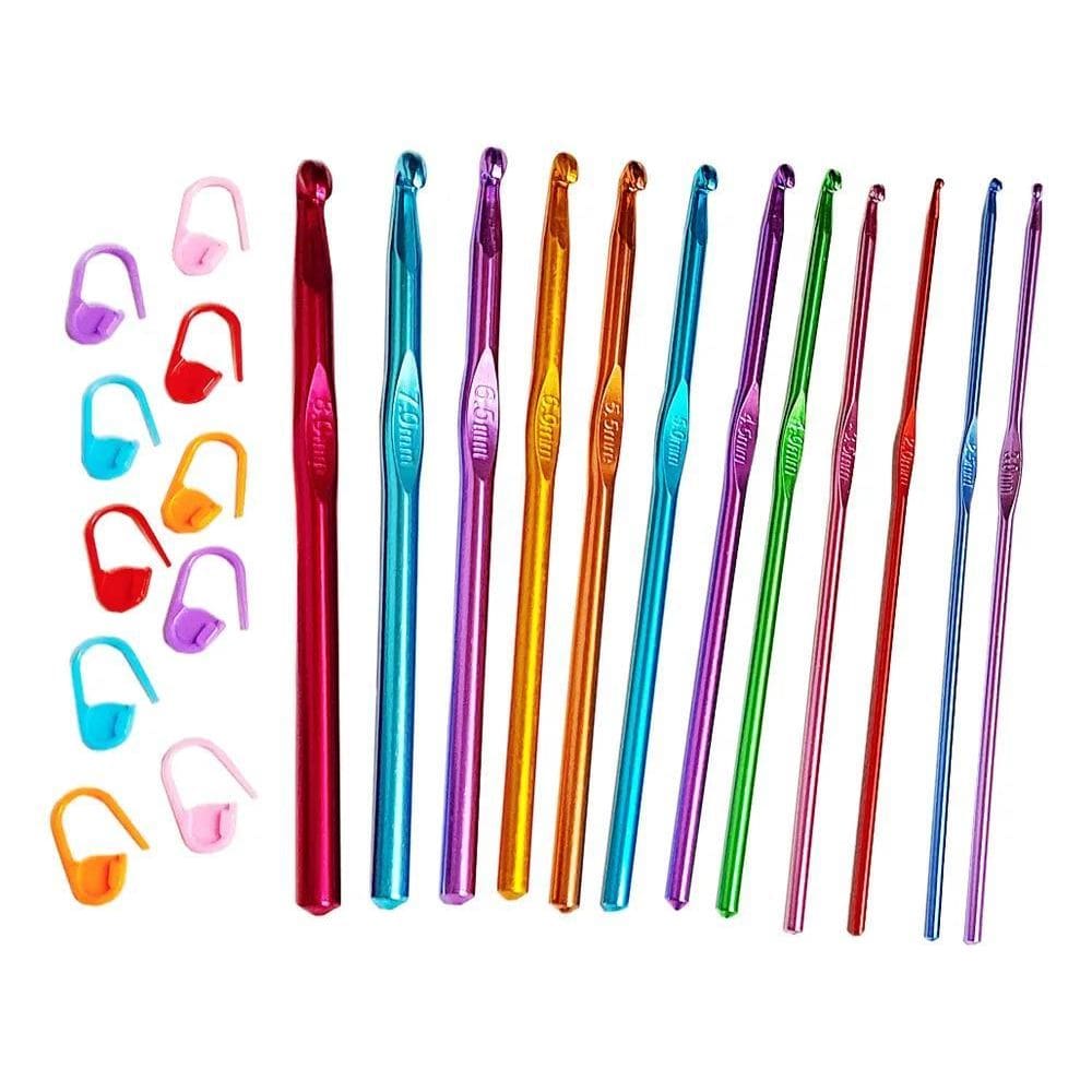 2X Kit 12 Agulhas Crochê Alumínio De 2Mm A 8Mm + 10 Marcador