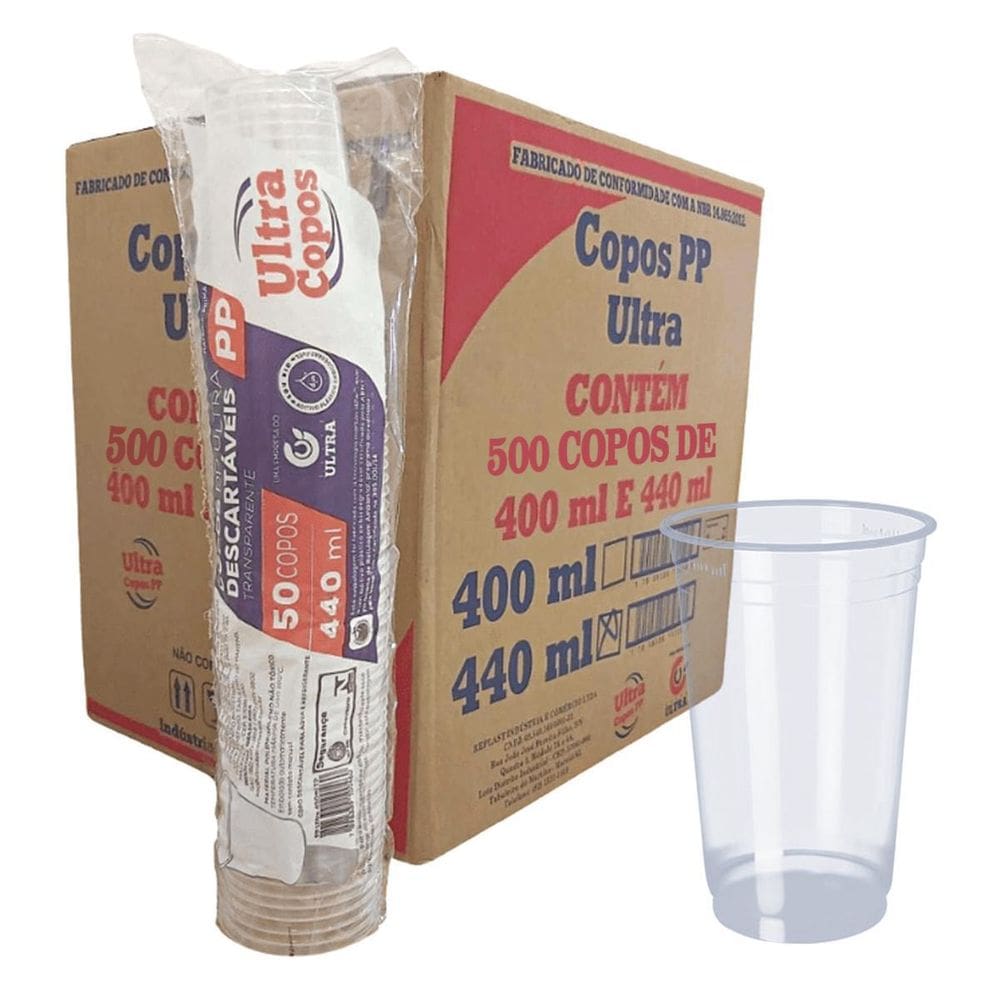 Copo 440Ml Descartável Liso Transparent Plástico Caixa C/500