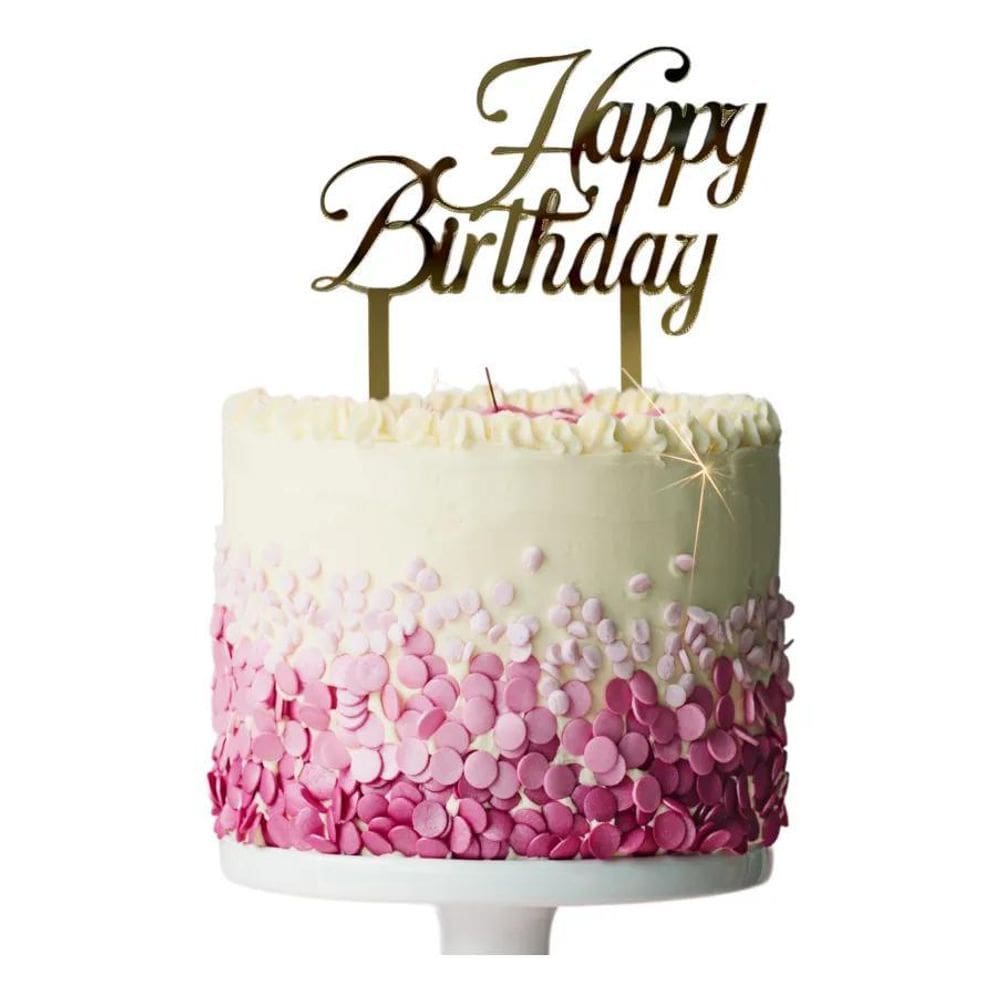 2X Topo De Bolo Decoração Festa Happy Birthday Dourado