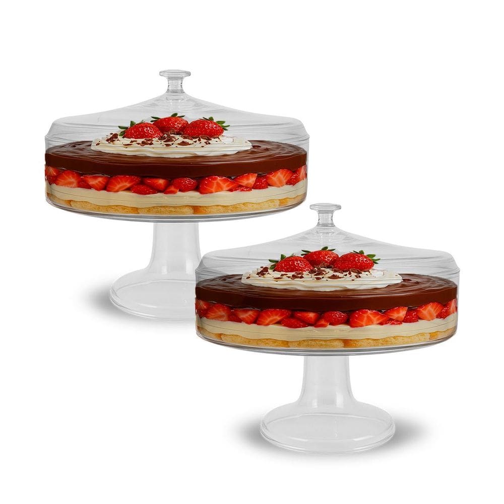 Kit C/2 Taça De Bolo Festa Gourmet Confeitaria 1,1L Tampa