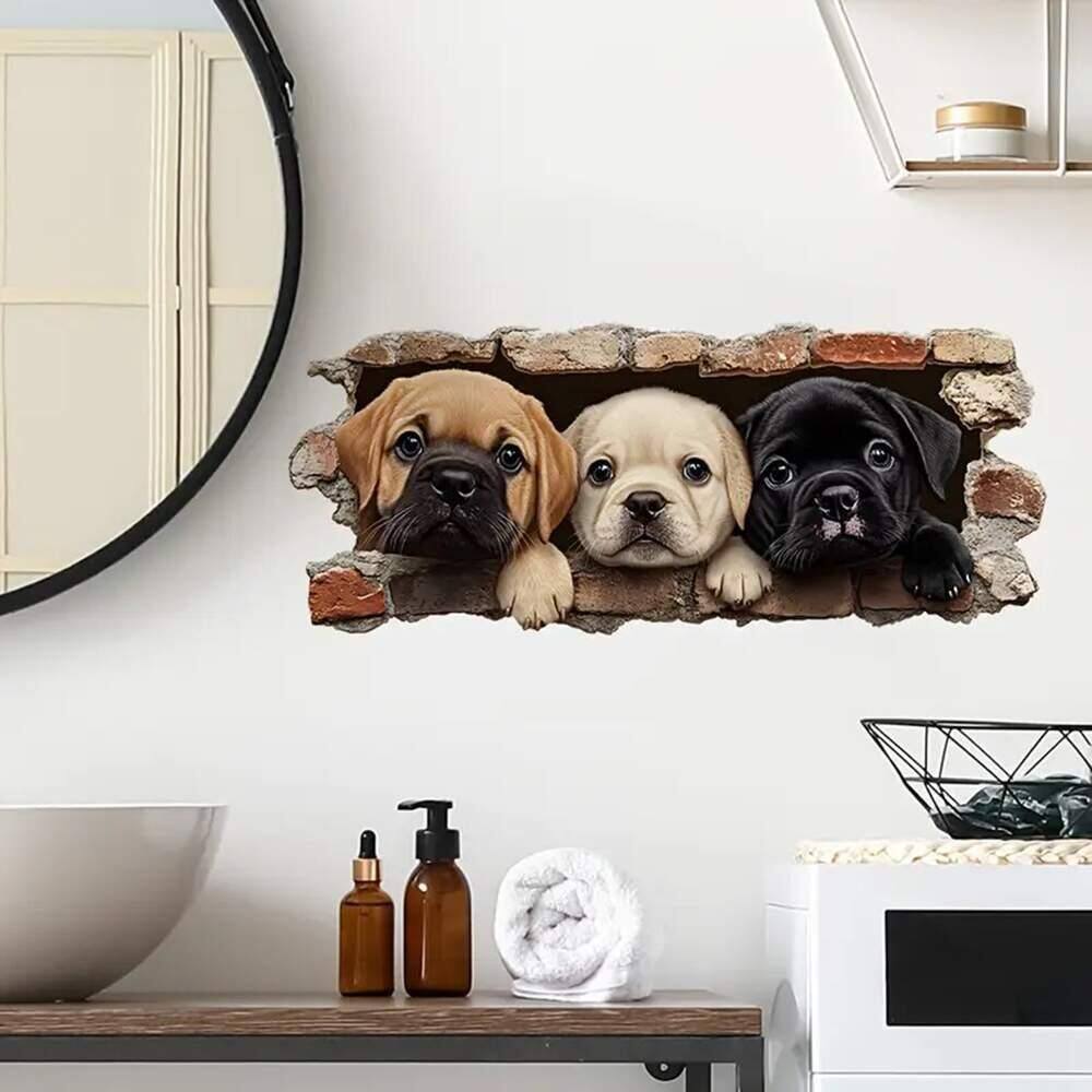 Adesivo De Parede Buraco 3D Cachorros