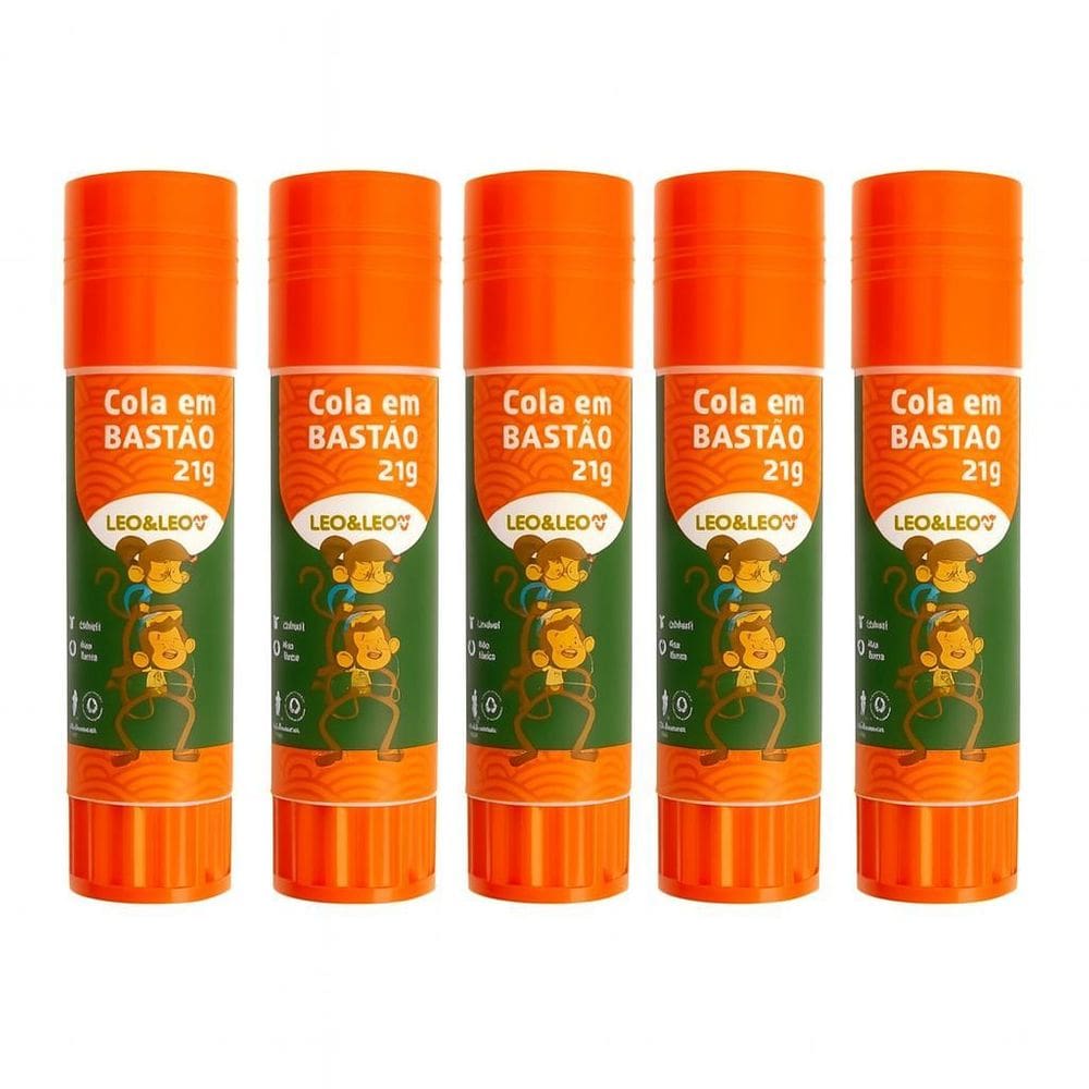 Kit 5 Cola Branca 21G Leo&Leo Escolar Artesanato Papel