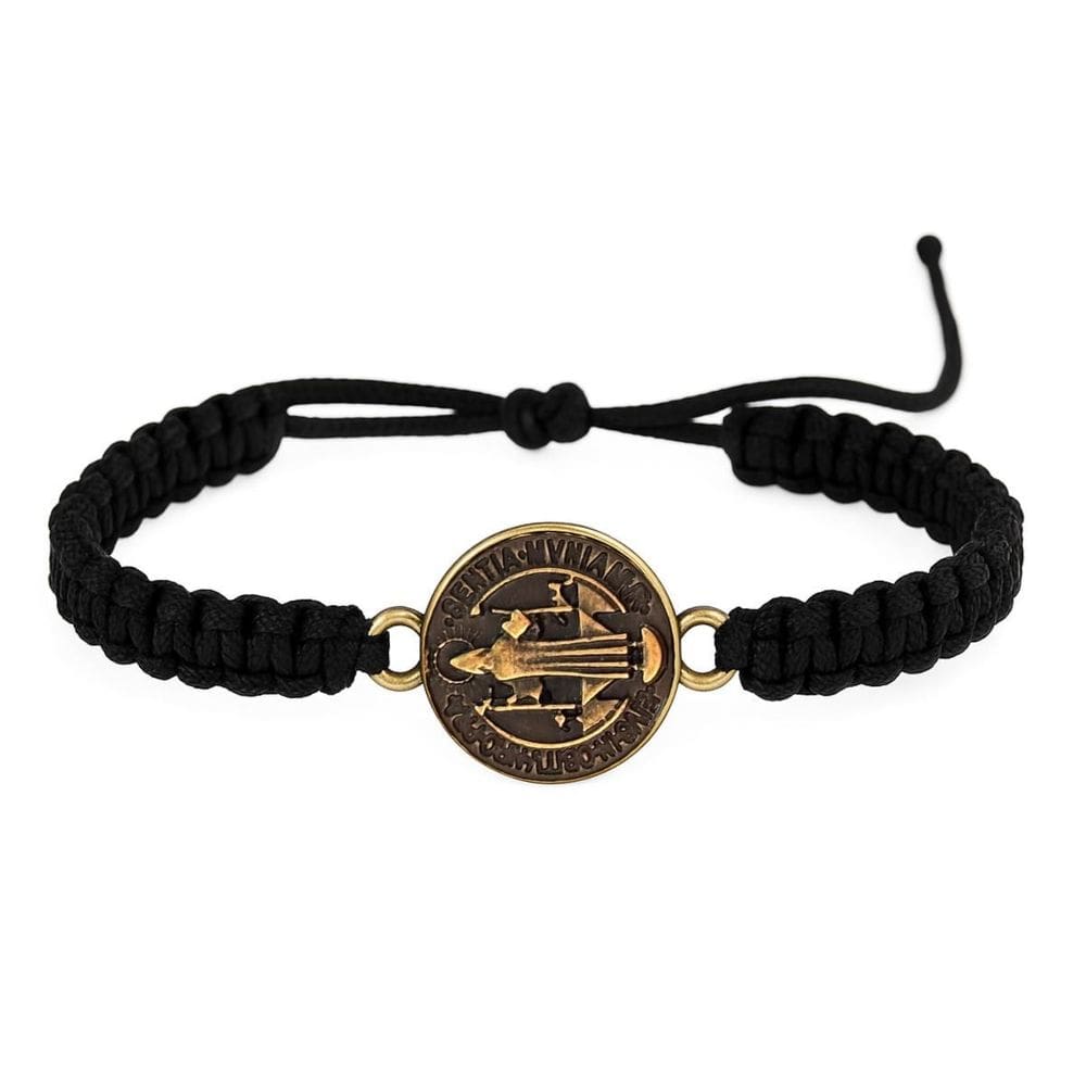 Pulseira Macramê Medalha Vintage São Bento Ajustável Metal