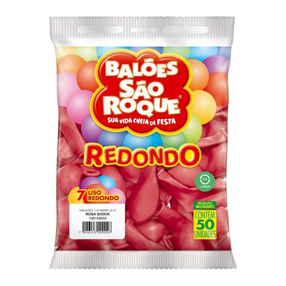 Balão Bexiga São Roque Liso Nº 7 Redonda C/50 Rosa Shock