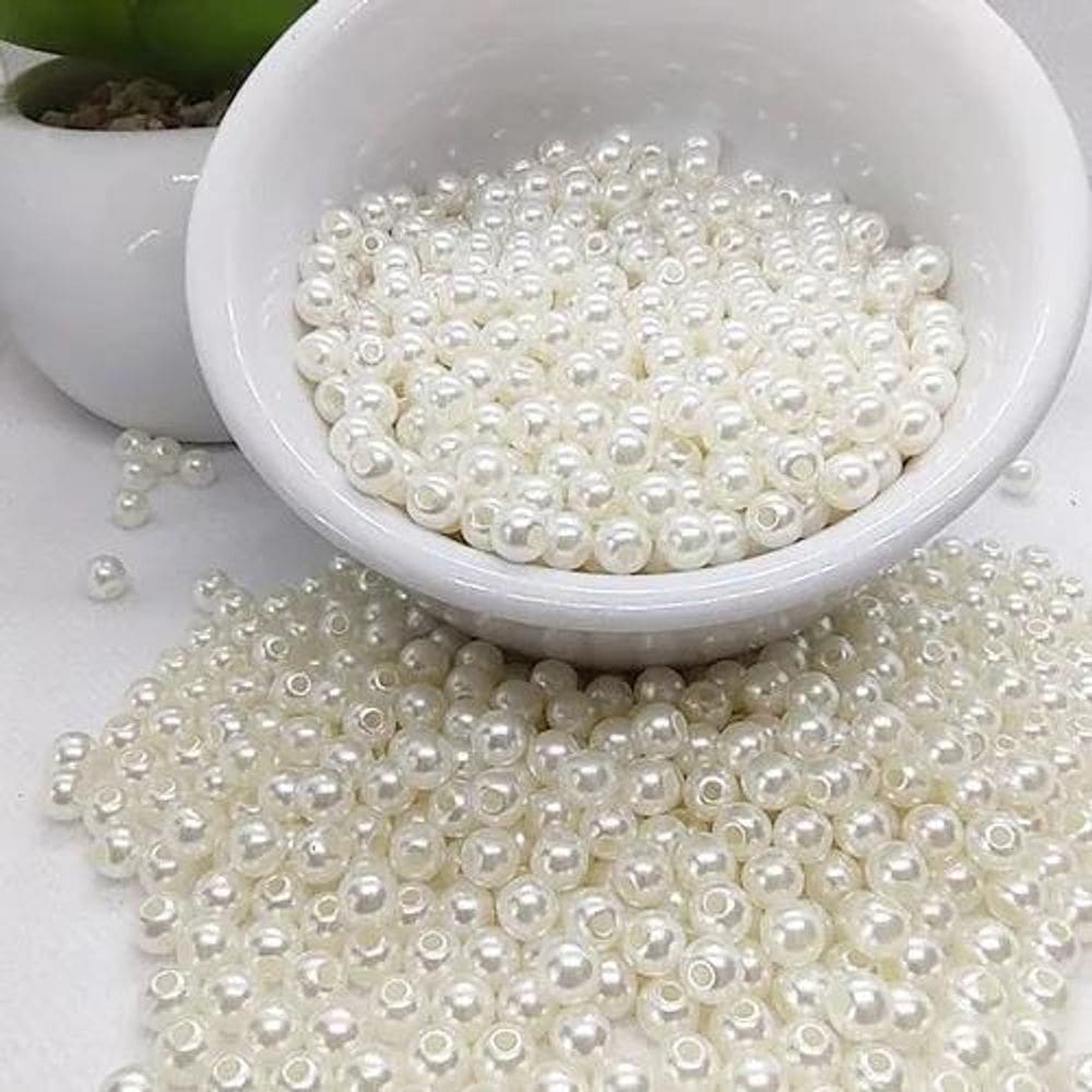 2X Miçanga Pérola Abs Creme 6Mm Com Furo Bijus Aprox 920 Pç