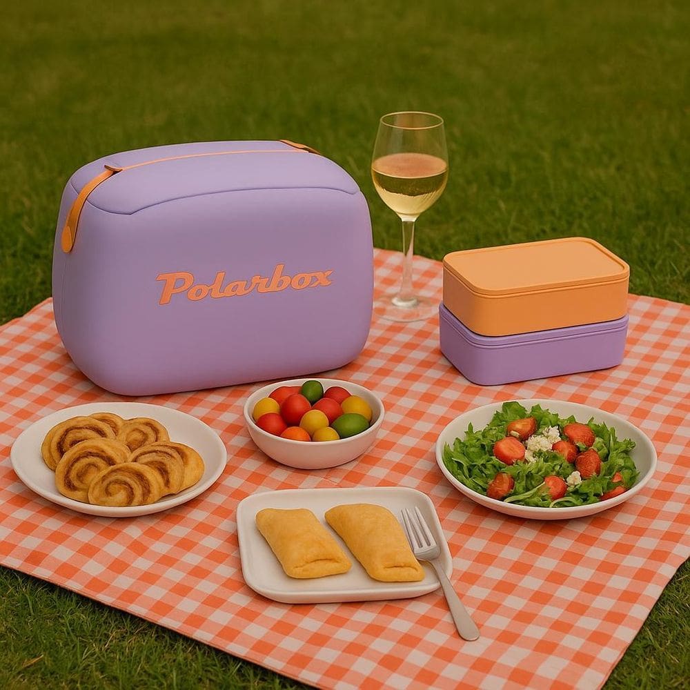 Lancheira Térmica Com Marmita 6 Litros Retrô Lilás/Laranja